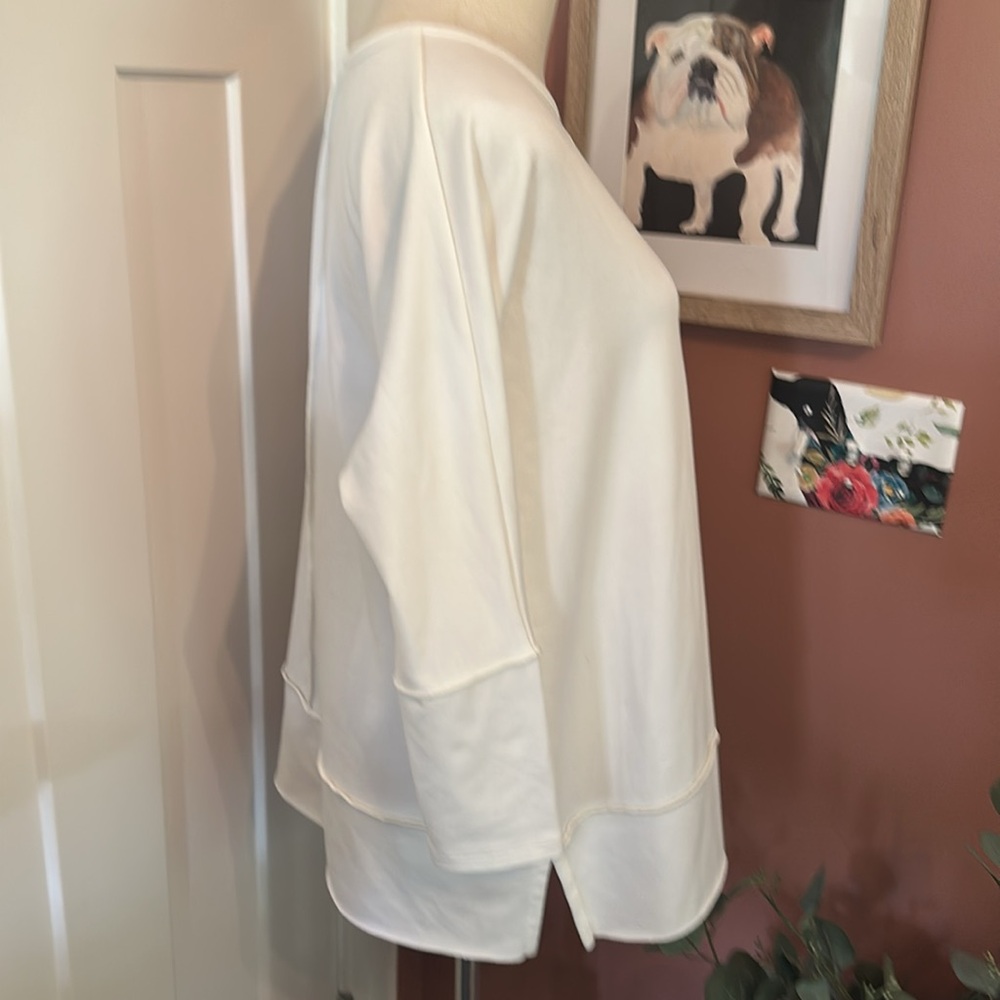 Spanx Perfect Length white 3/4 sleeve crewneck sweatshirt S exposed seams top - Picture 8 of 12